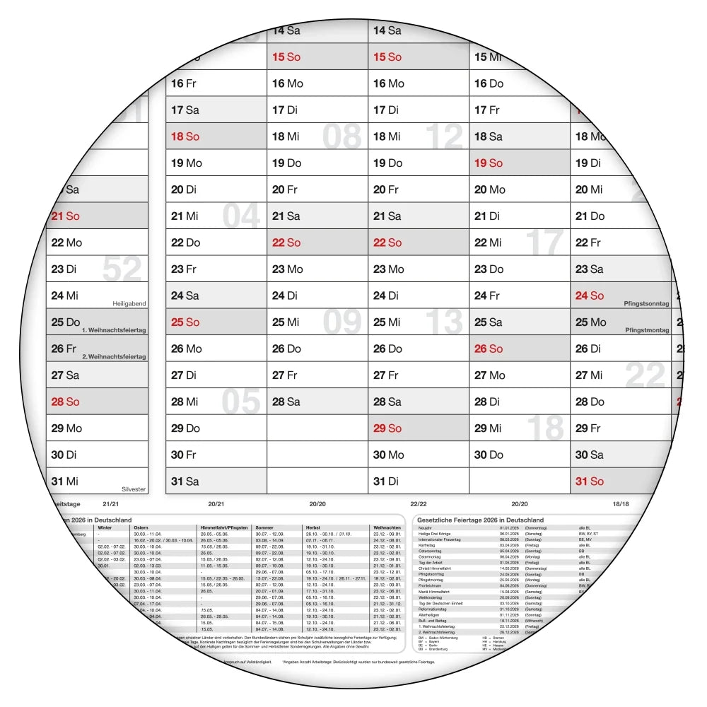Jahreskalender 2026 A1 14 Monate quer 250 g Papier