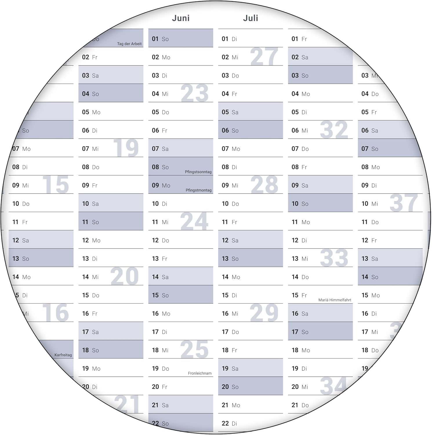 Jahreskalender 2026 A0 abwischbar gerollt mit Marker 250 g Papier