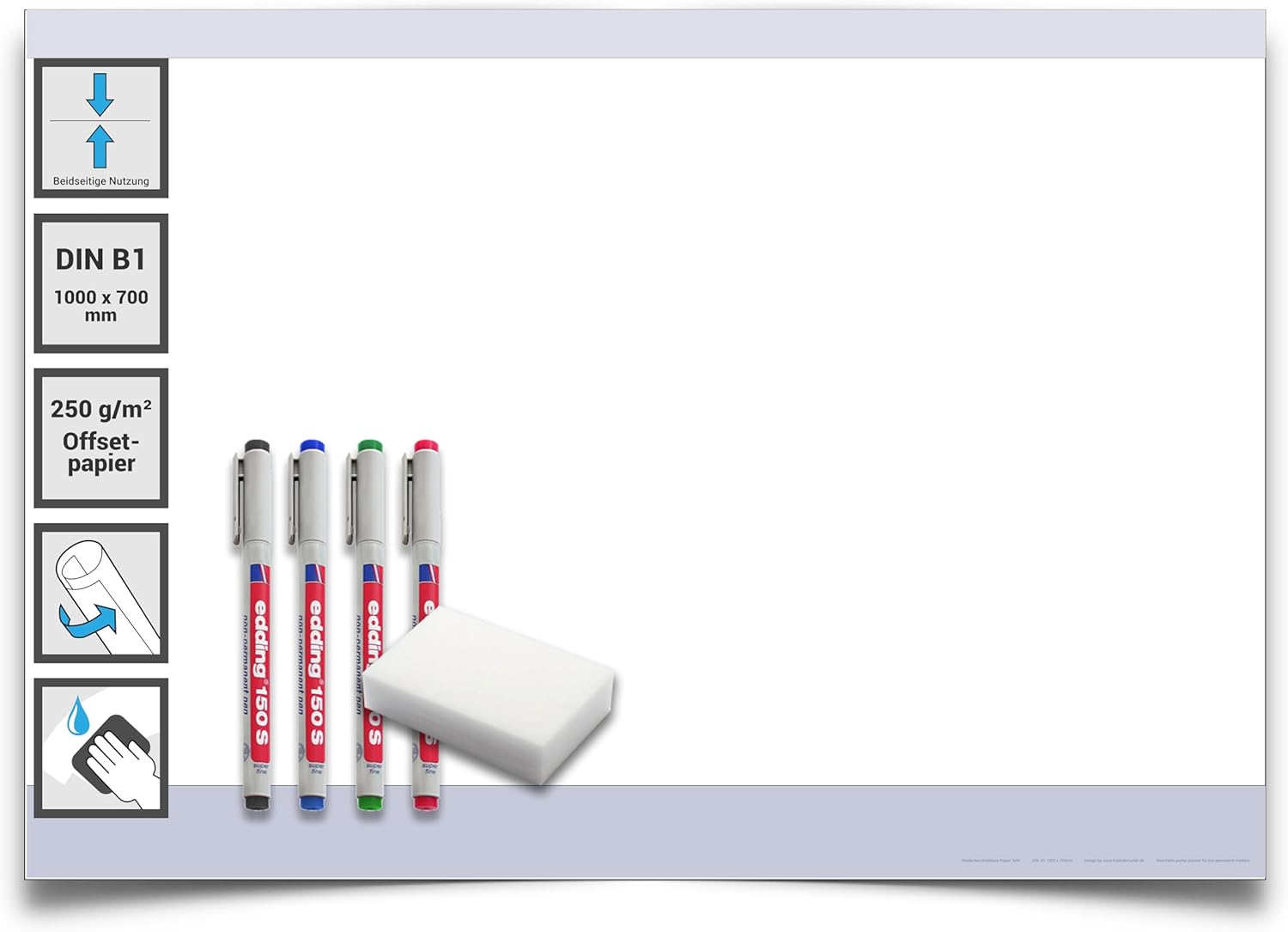 Abwischbare Papiertafel B1 mit 4er Stifte-Set