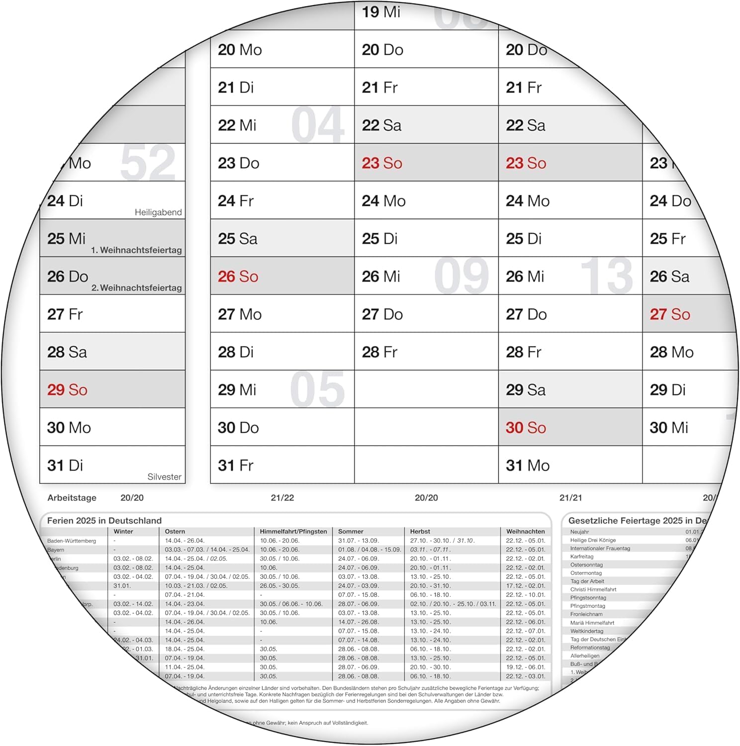 Jahreskalender 2026 A0 (5er-Pack) gefaltet 135 g Papier