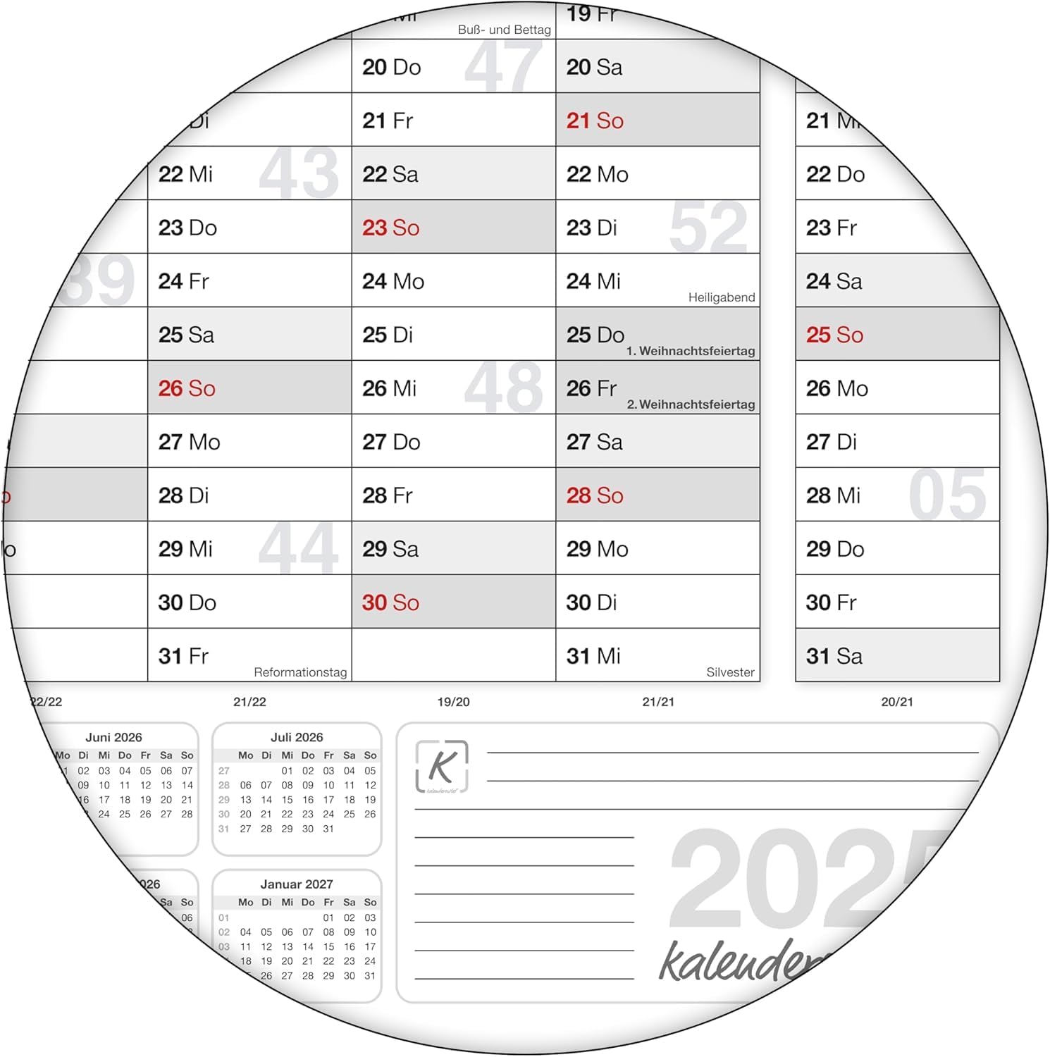 Jahreskalender 2026 A0 (3er-Pack) gefaltet 135 g Papier