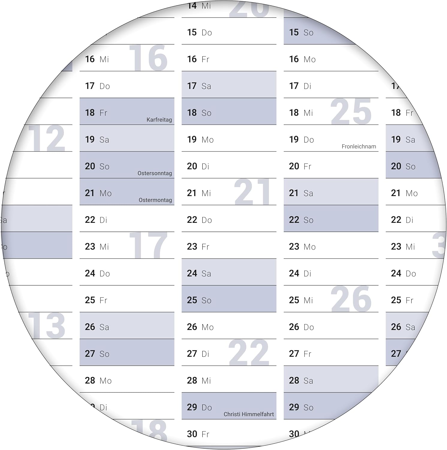 Jahreskalender 2028 B1 quer gerollt 250 g Papier