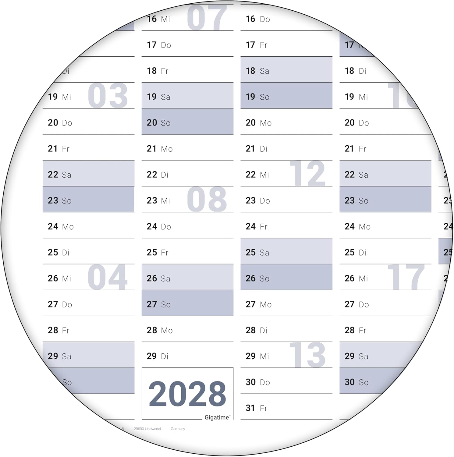 Jahreskalender 2028 B1 quer gerollt 250 g Papier