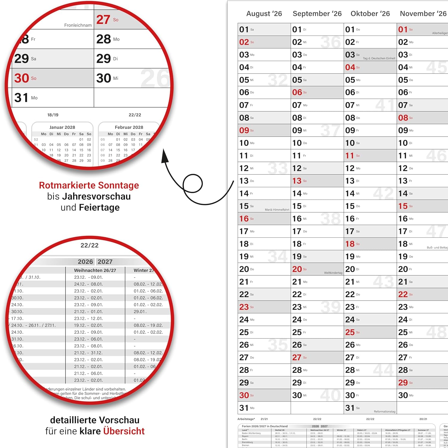 Schuljahreskalender 2026/27 A0 quer gerollt 250 g Papier