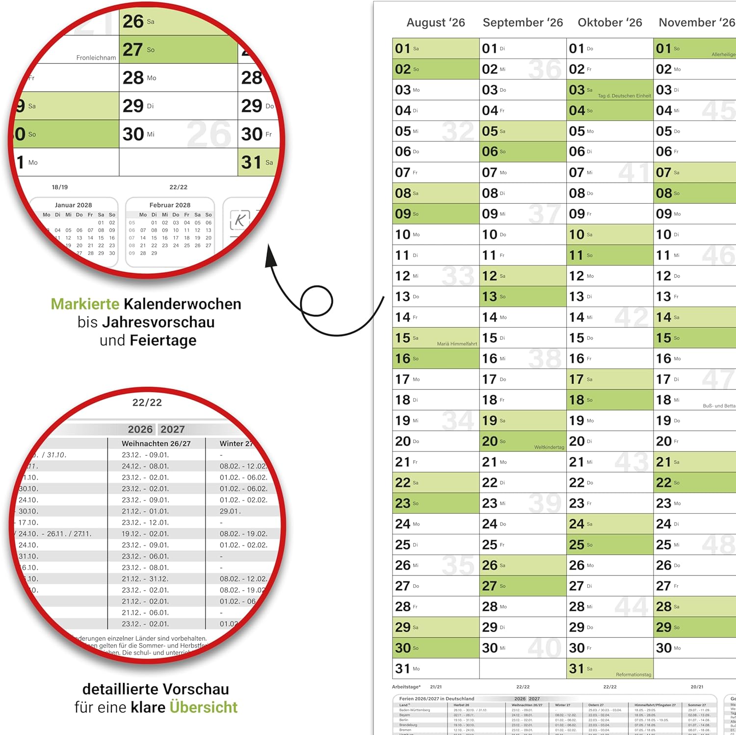 Schuljahreskalender 2026/27 A1 quer gerollt 250 g Papier
