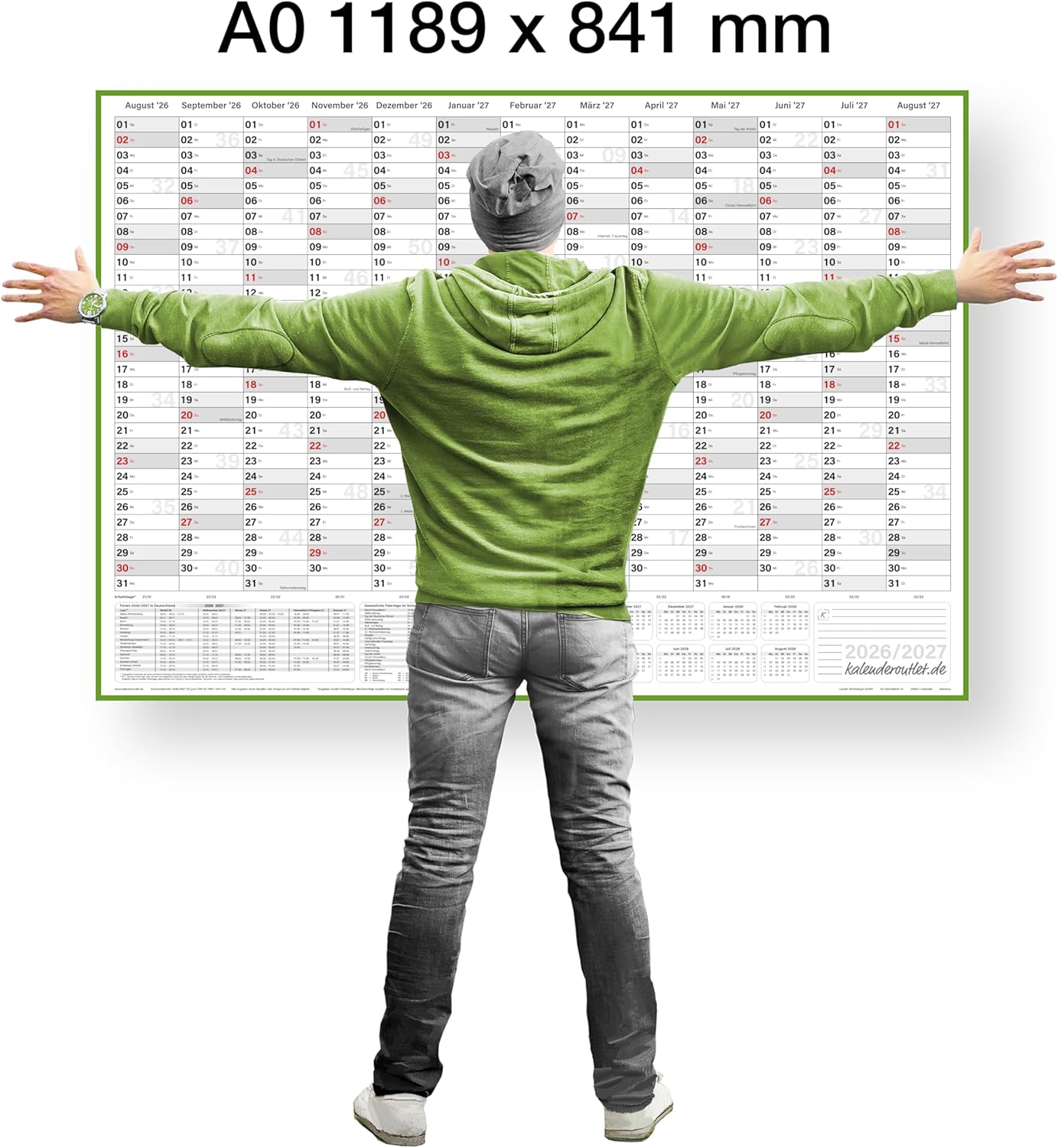 Schuljahreskalender 2026/27 A0 quer gerollt 250 g Papier