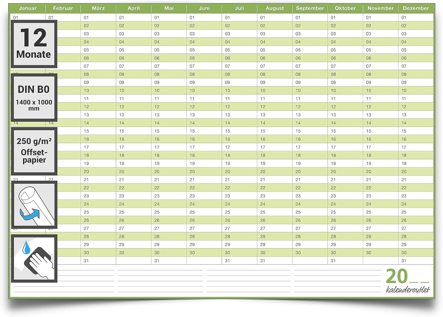 Dauerkalender B0 abwischbar gerollt 250 g Papier