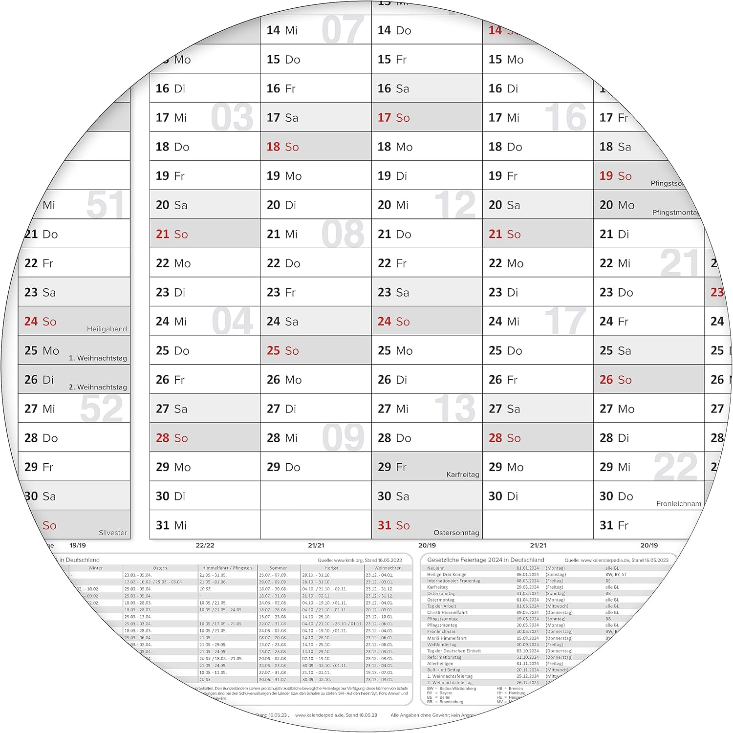 Jahreskalender 2026 B1 14 Monate gerollt 250 g Papier