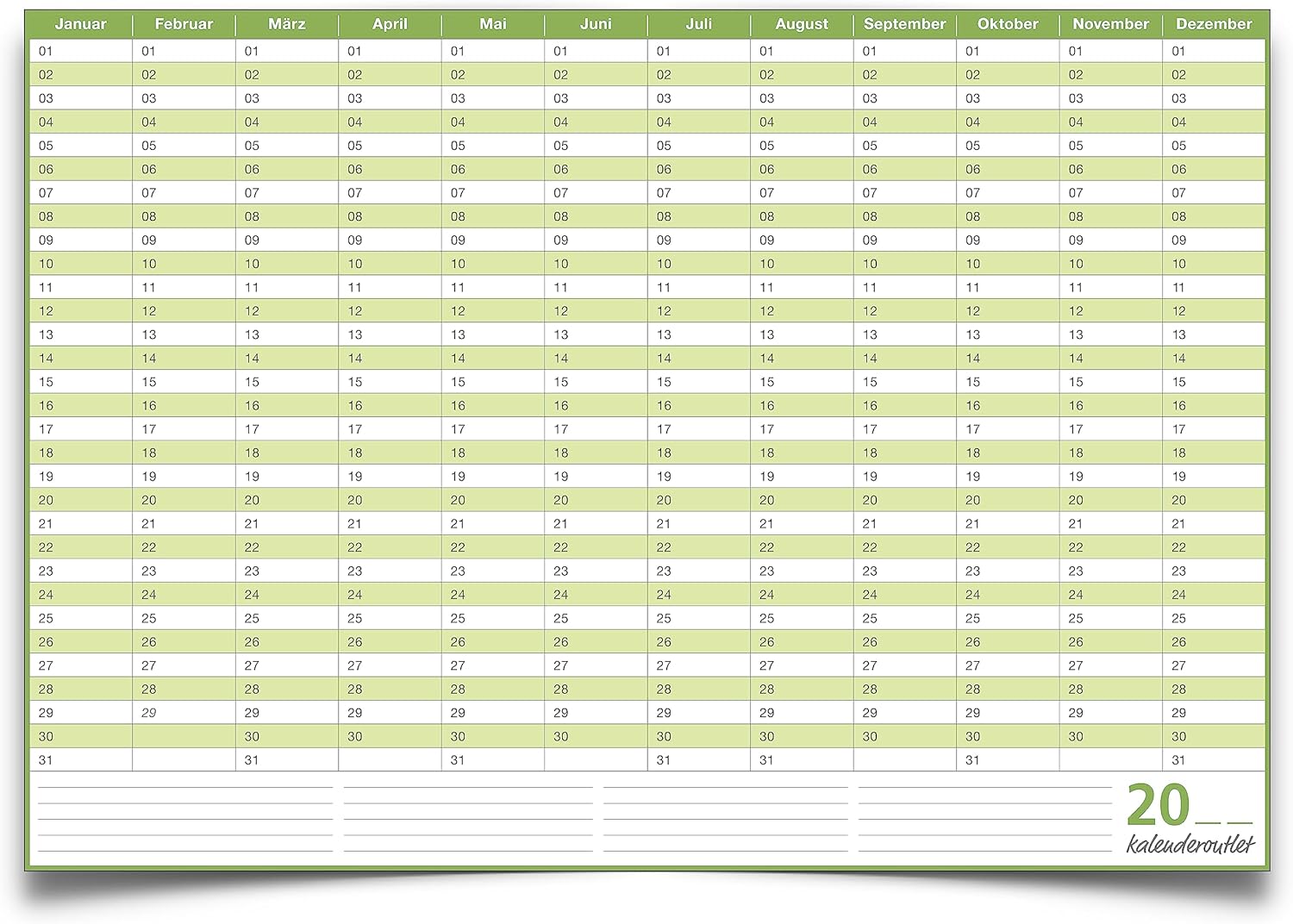 Dauerkalender A2 abwischbar gerollt mit 4er Stifte-Set 250 g Papier