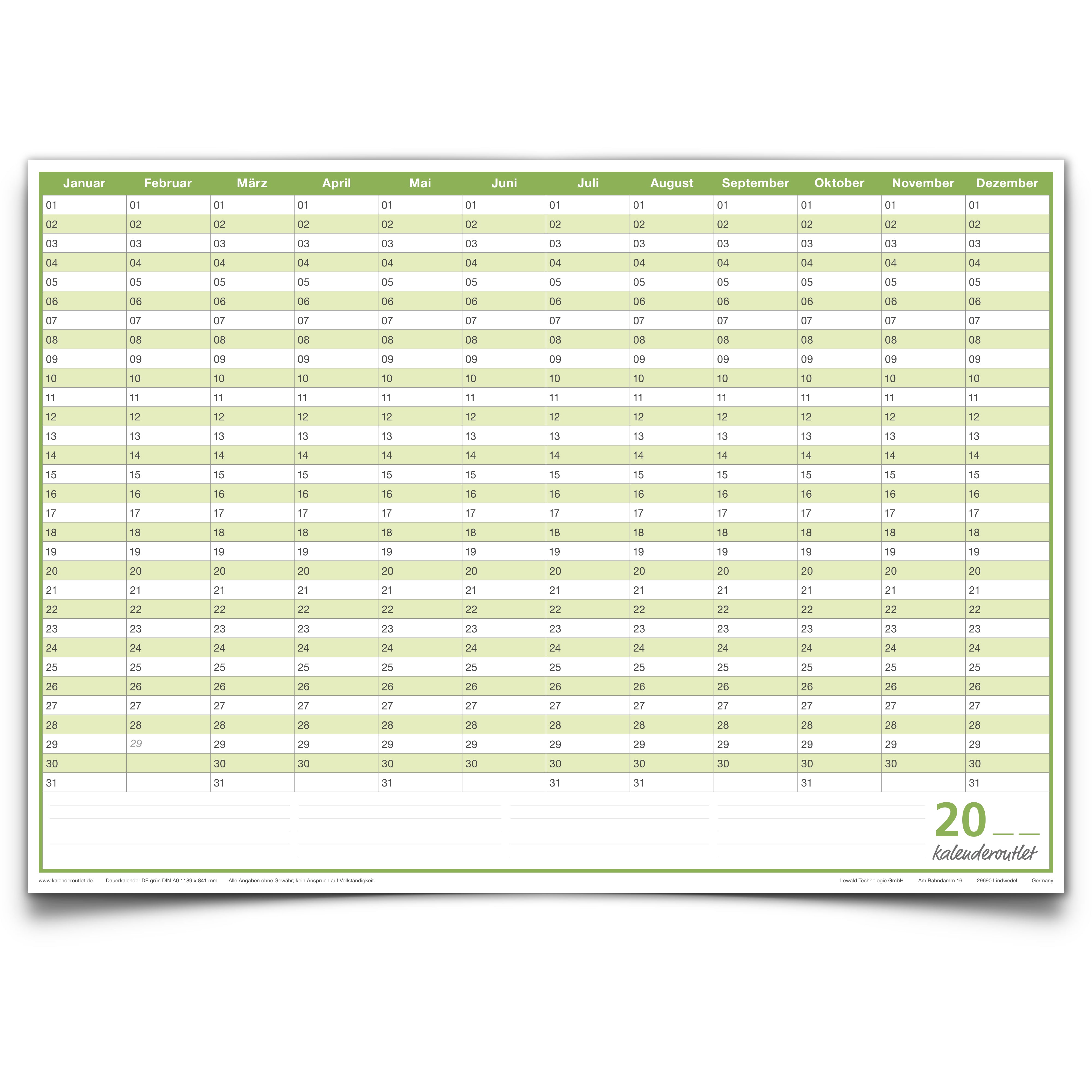 Dauerkalender B1 abwischbar gerollt mit Marker 250 g Papier