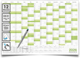 Jahreskalender 2026 B1 abwischbar gerollt mit Marker 250 g Papier