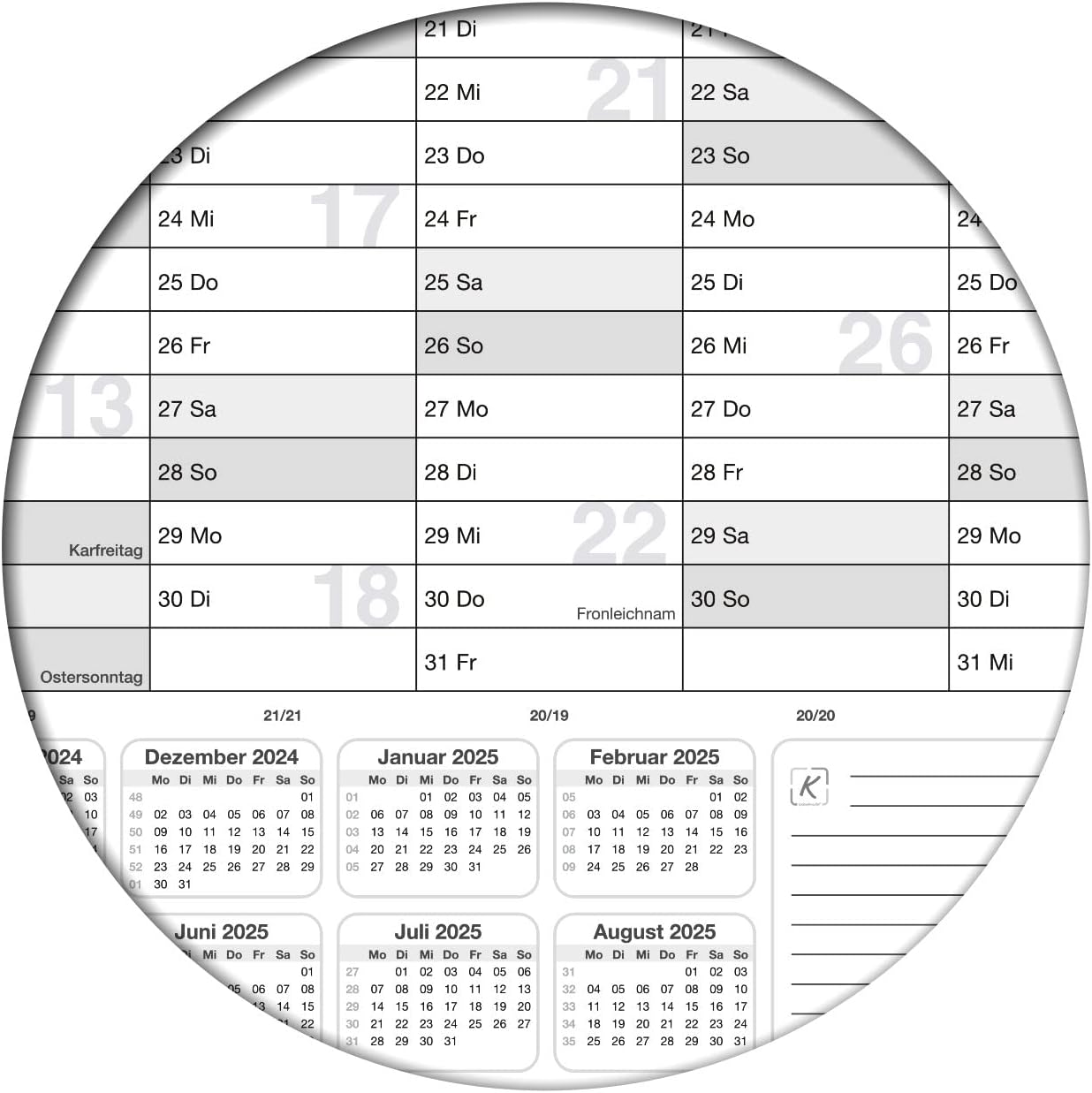Wandkalender 2025 2026 A0 quer 1189 x 841 mm grau für Klassenzimmer