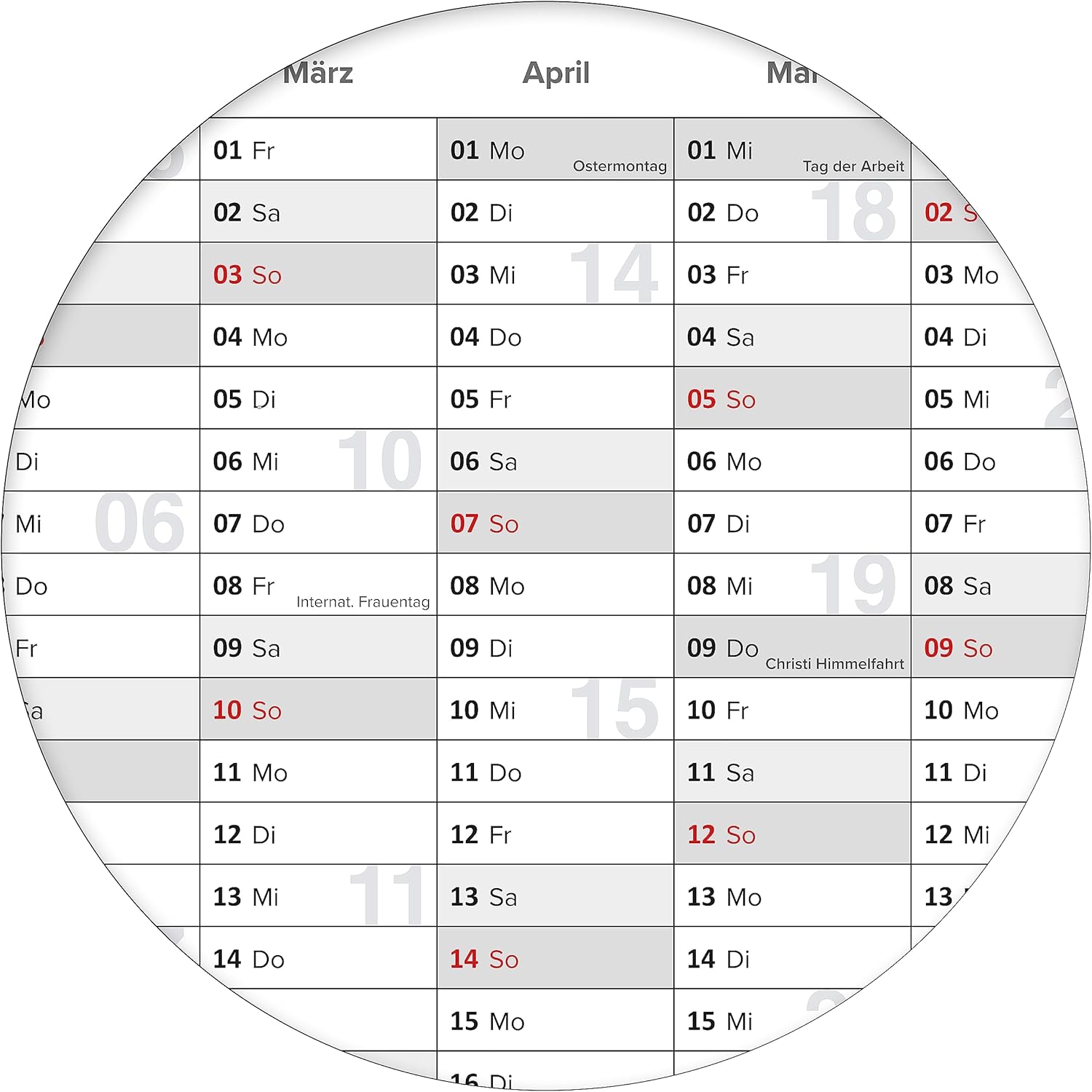Wandkalender 2026 A0 841 x 1189 mm grau Jahreskalender gerollt