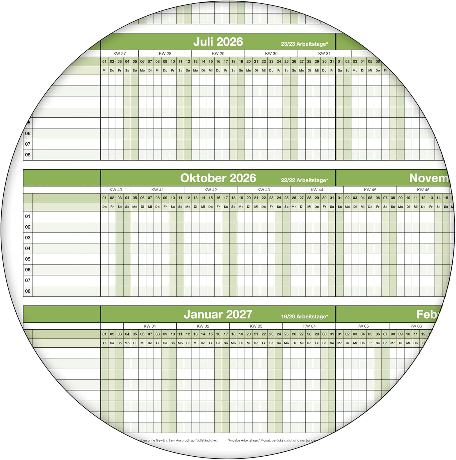 Wandkalender 2026 A2 420 x 594 mm grün Personalplaner Terminplanung