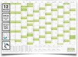 Wandkalender-2026-A3-297-x-420-mm-grün-abwischbar-Jahreskalender-Planung