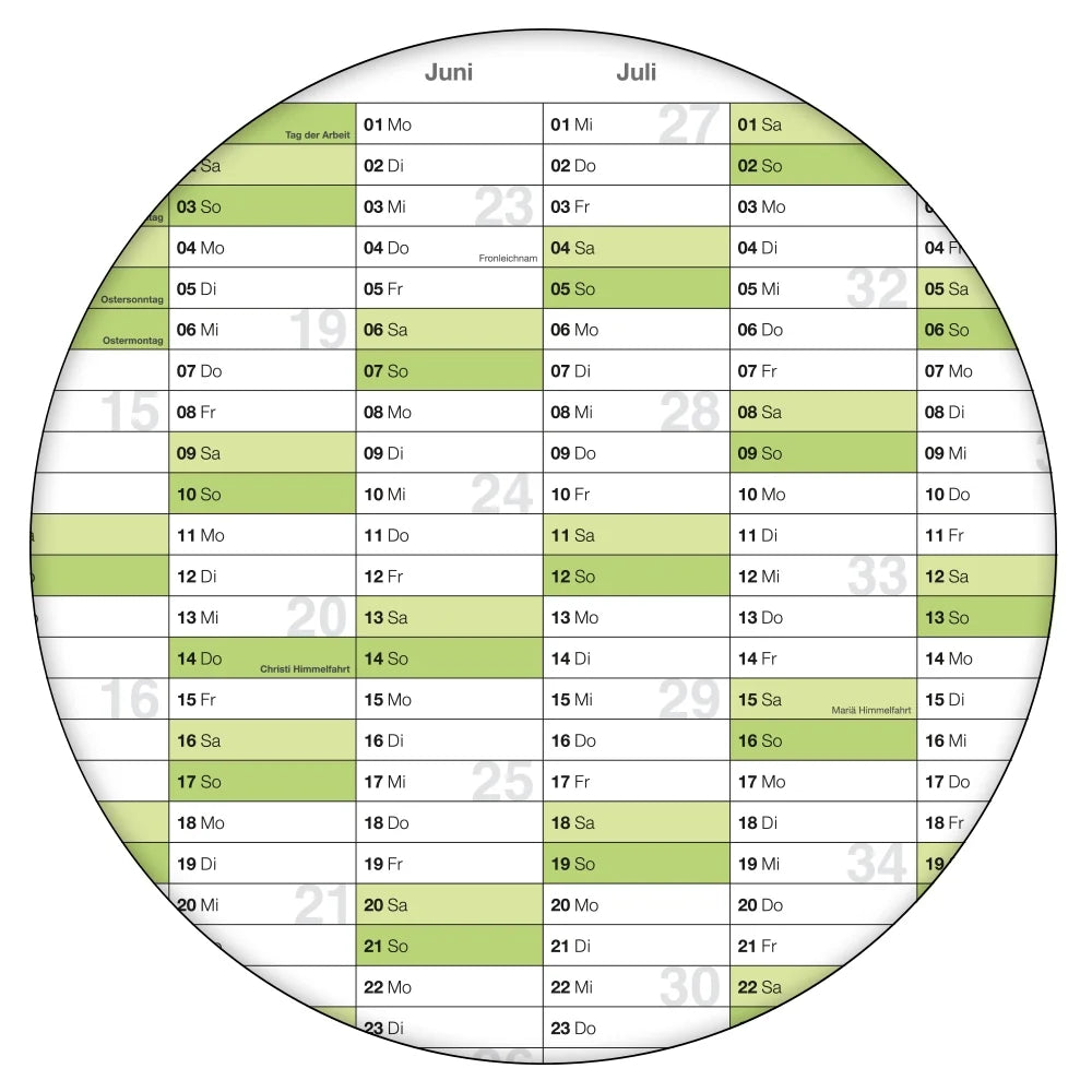 Wandkalender 2026 B0 1000 x 1414 mm grün abwischbar Terminplanung
