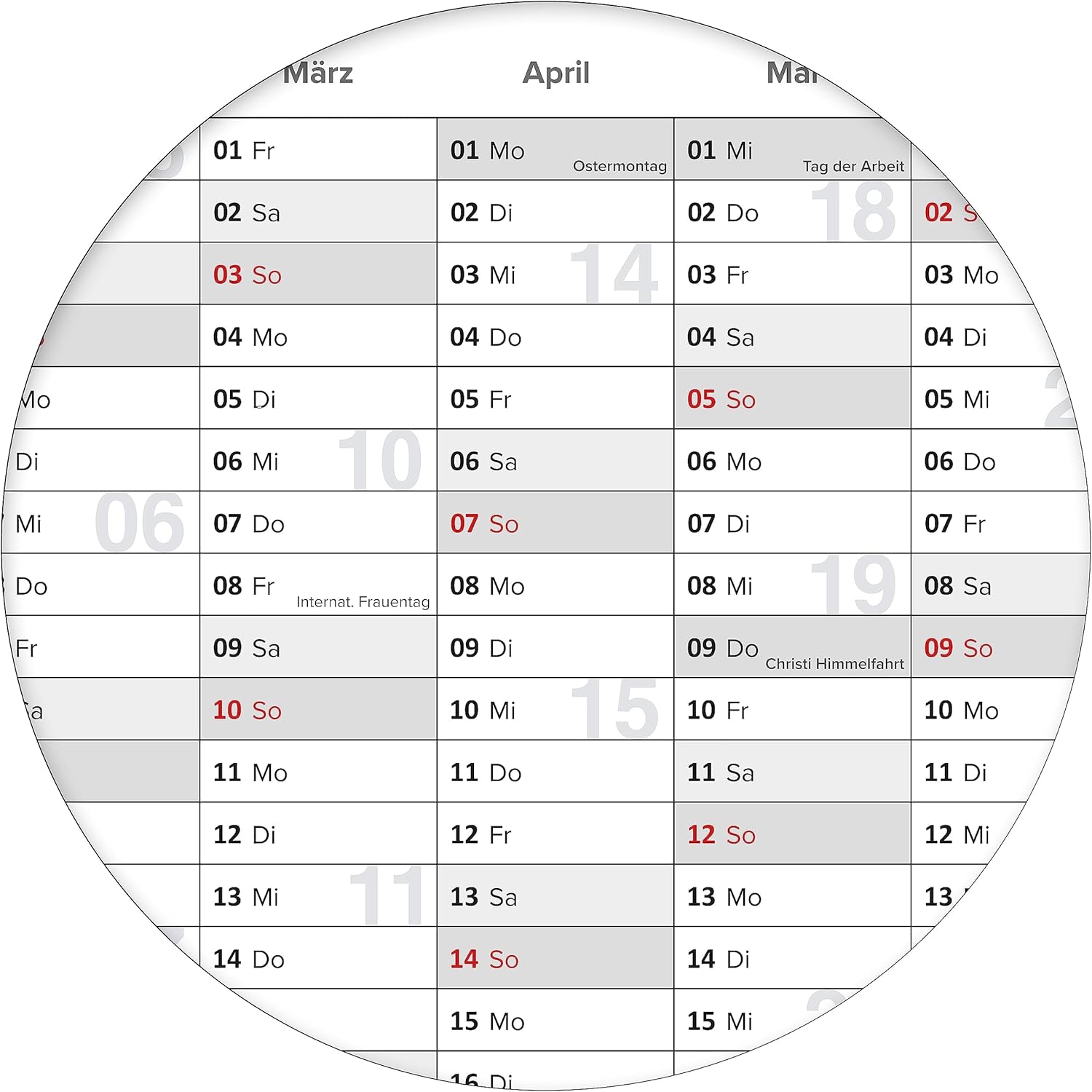 Wandkalender 2026 B1 700 x 1000 mm grau 14 Monate Terminplanung