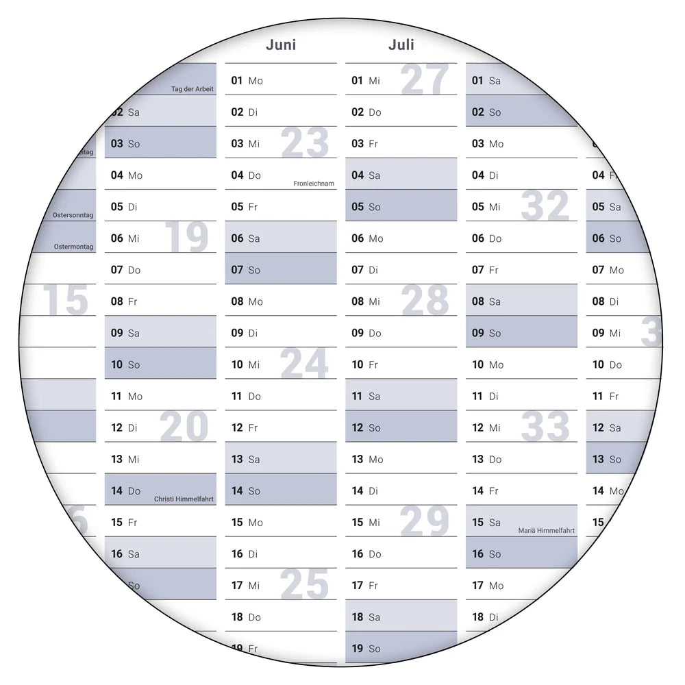 Wandkalender 2026 B1 707 x 1000 mm blau grau Jahresübersicht