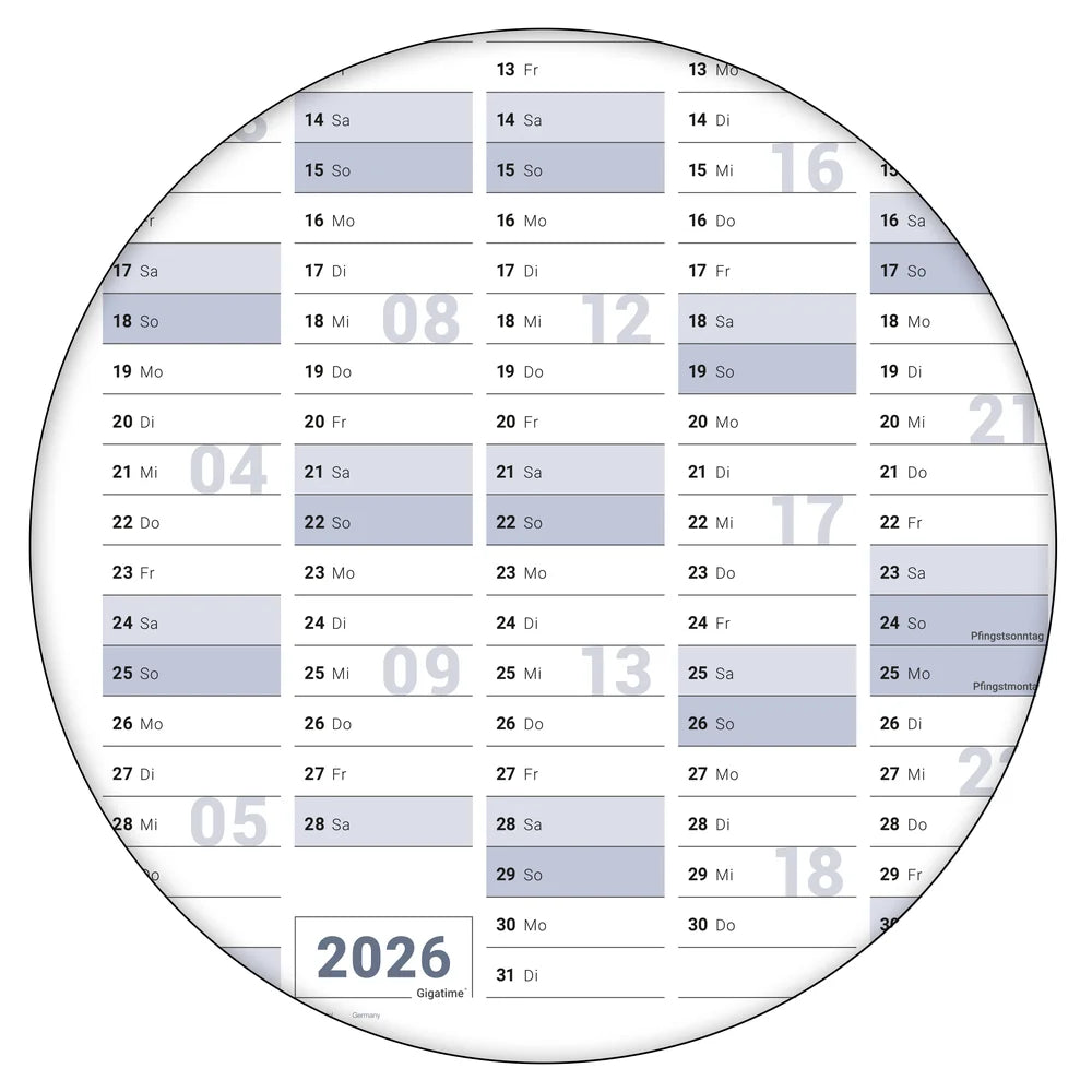 Wandkalender 2026 B1 707 x 1000 mm blau grau Jahreskalender 135 g Papier