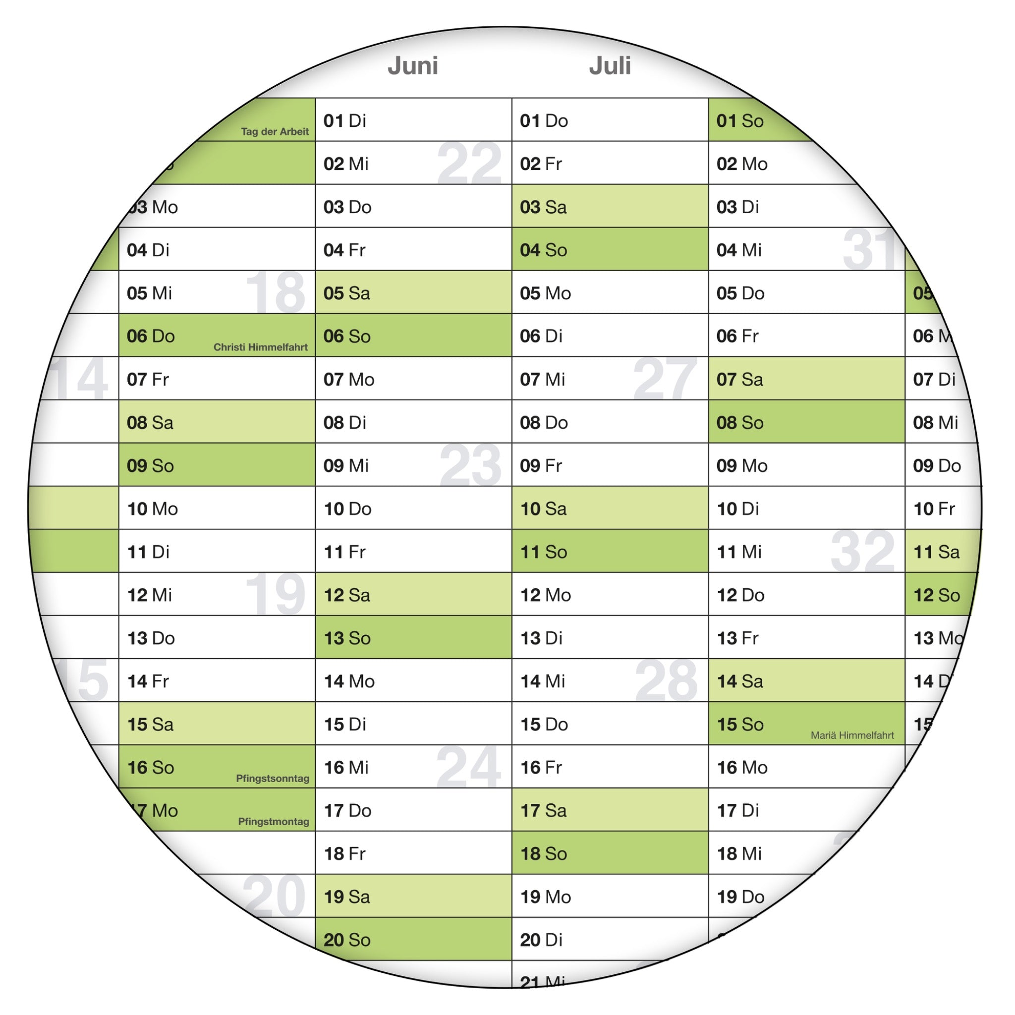 Wandkalender 2027 A3 297 x 420 mm grün Jahreskalender für Büroplanung