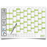 Wandkalender 2027 A3 297 x 420 mm grün abwischbar Jahreskalender Planung