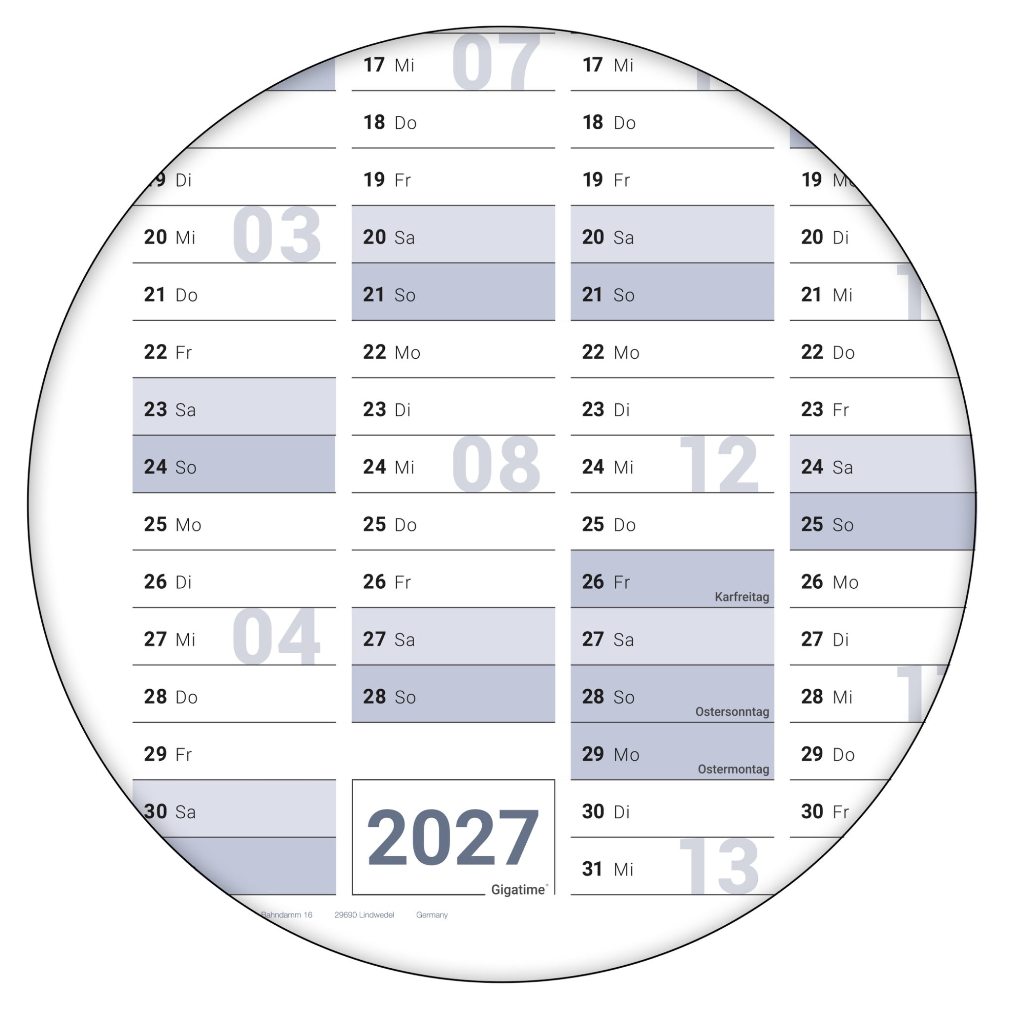 Jahreskalender 2027 B0 abwischbar gerollt mit Marker 250 g Papier