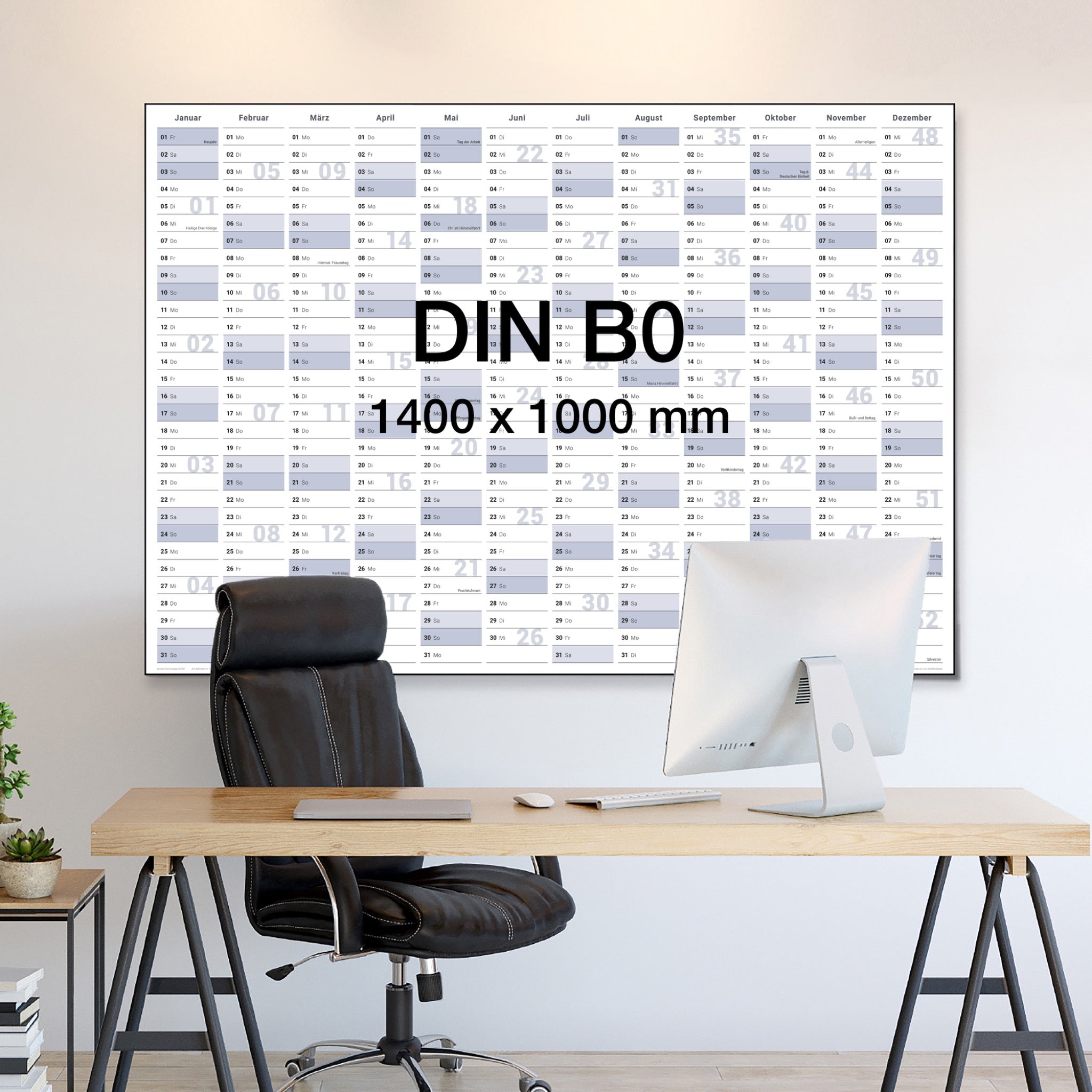 Jahreskalender 2027 B0 abwischbar gerollt mit 4er Stifte-Set & Schwamm 250 g Papier