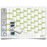 Jahreskalender 2027 B1 abwischbar gerollt mit 4er Stifte-Set & Schwamm 250 g Papier