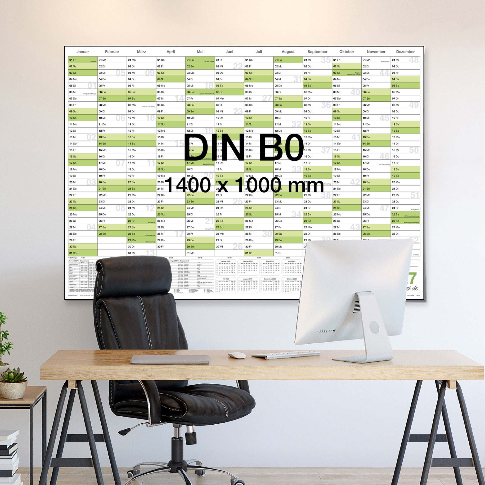 Jahreskalender 2027 B0 abwischbar gerollt mit Marker 250 g Papier