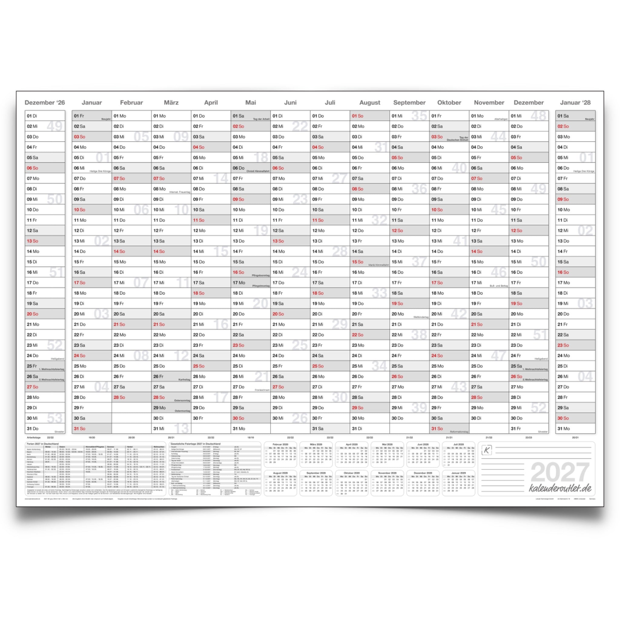Jahreskalender 2027 B1 14 Monate gerollt 250 g Papier