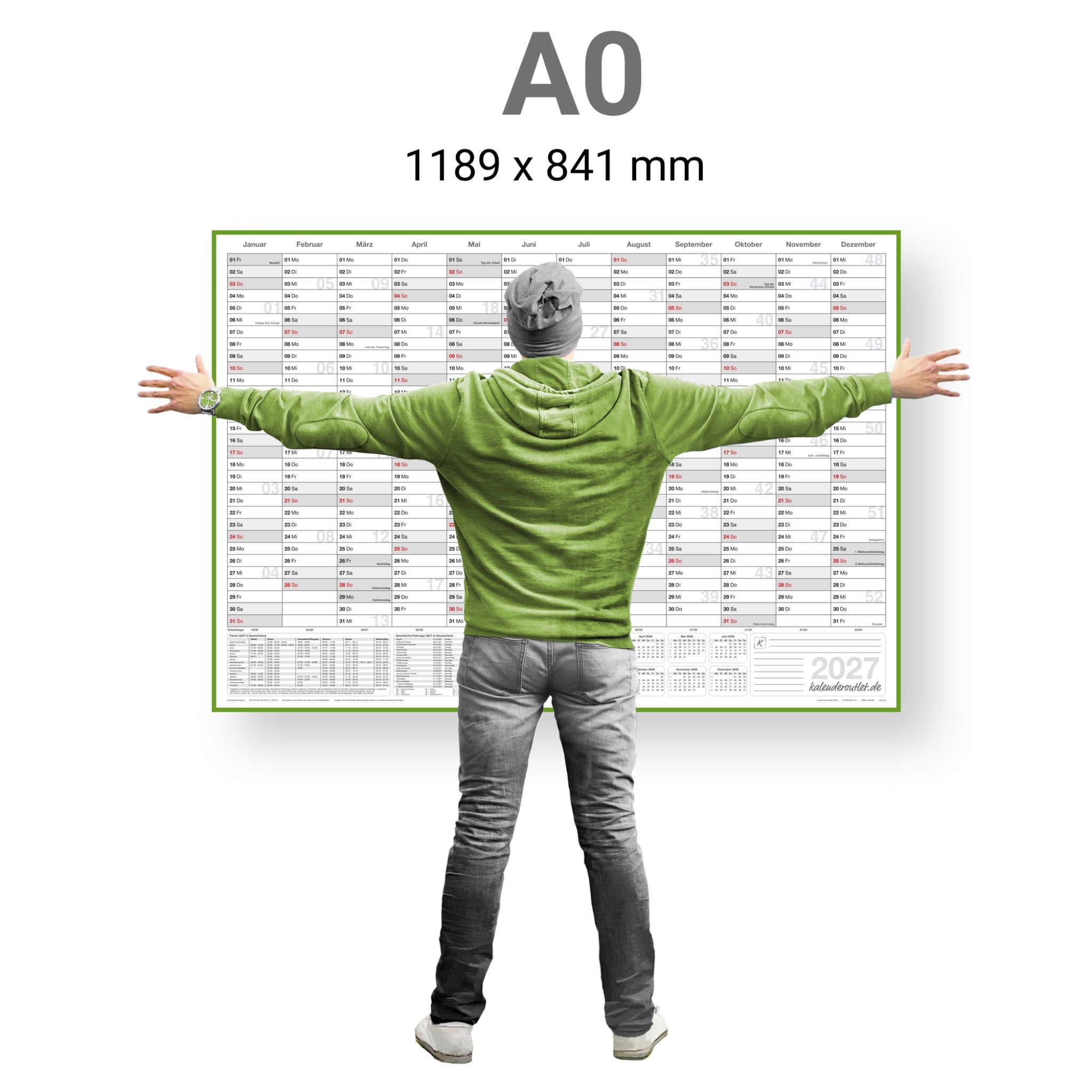 Jahreskalender 2027 A0 14 Monate gerollt 250 g Papier