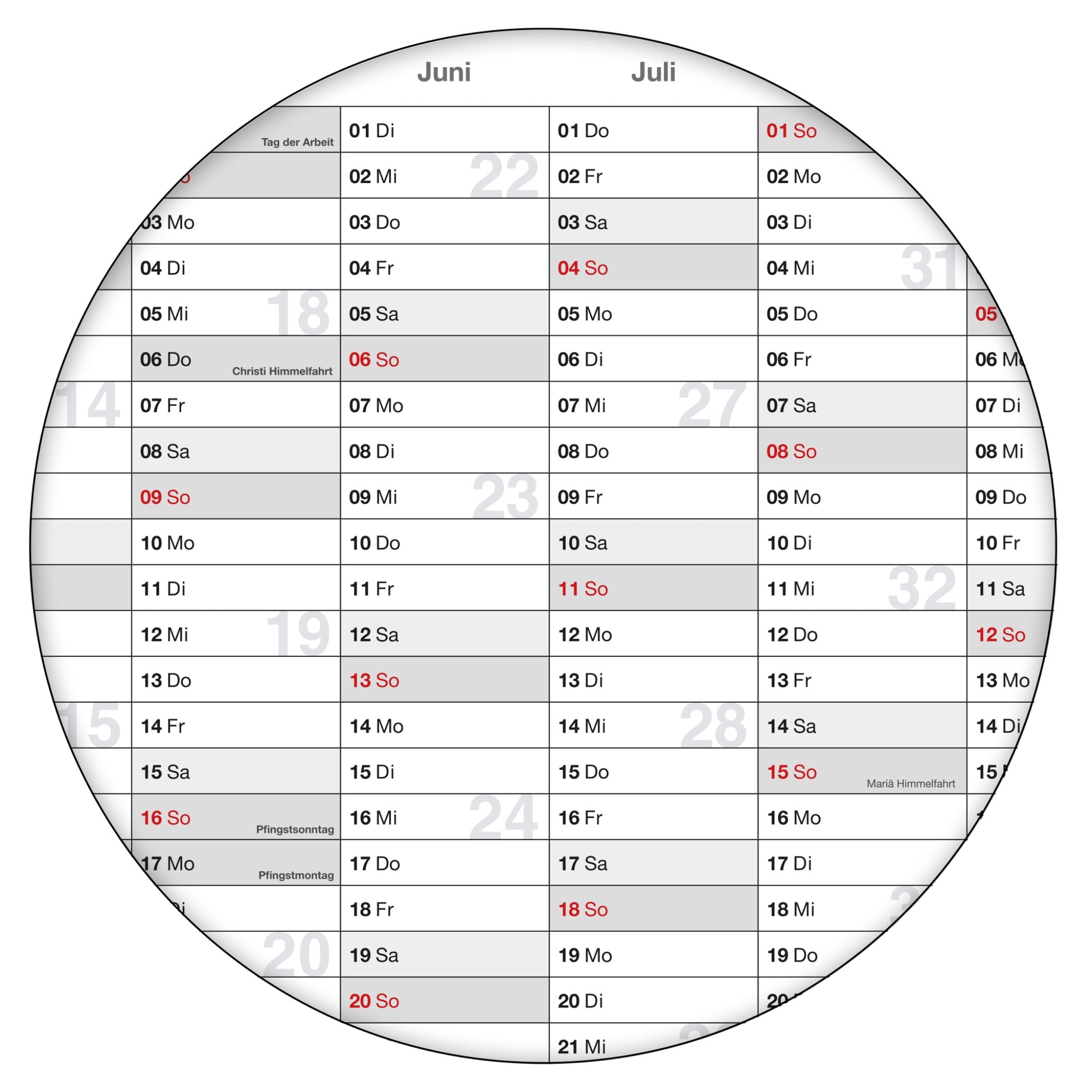Jahreskalender 2027 B1 14 Monate gerollt 250 g Papier