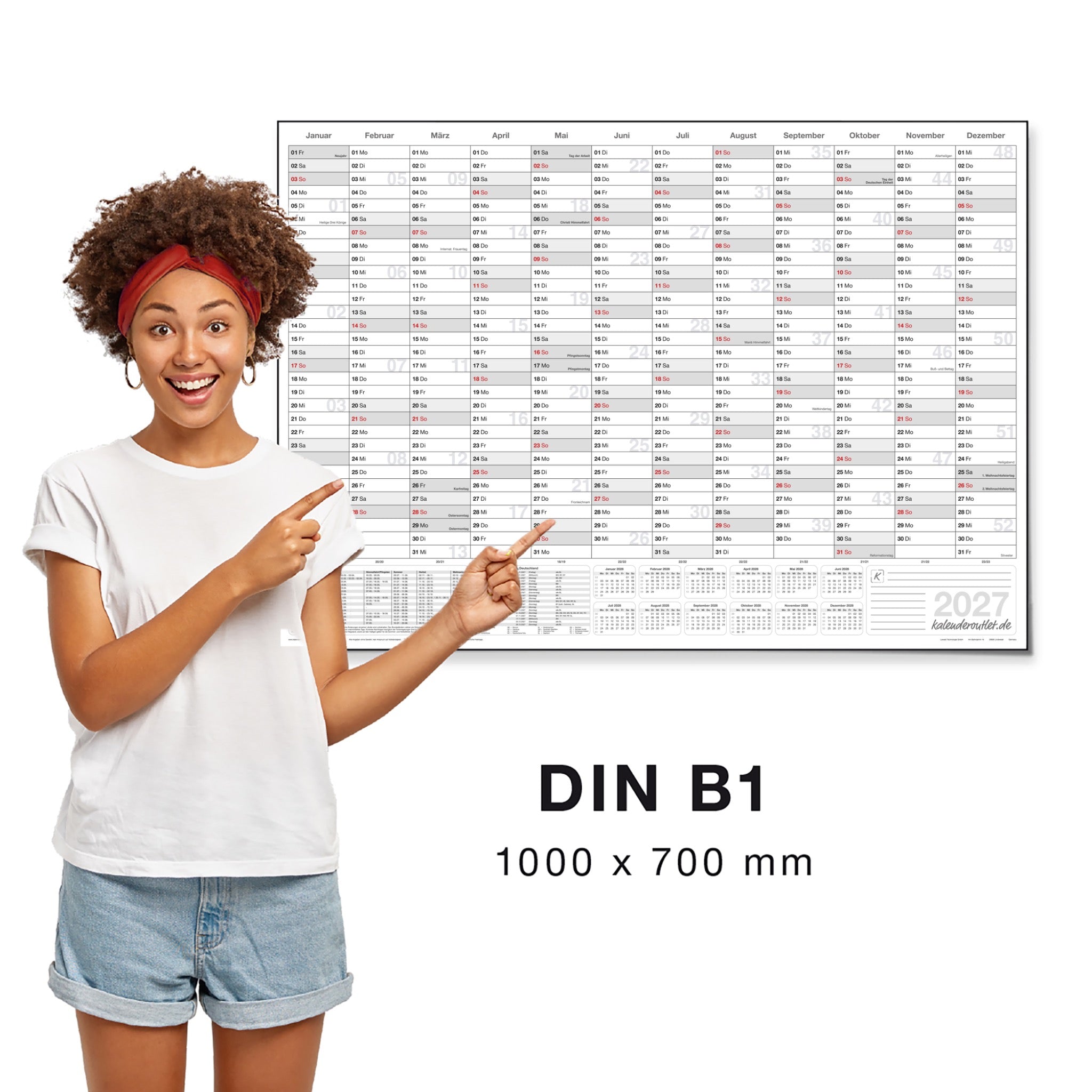 Jahreskalender 2027 B1 14 Monate gerollt 250 g Papier