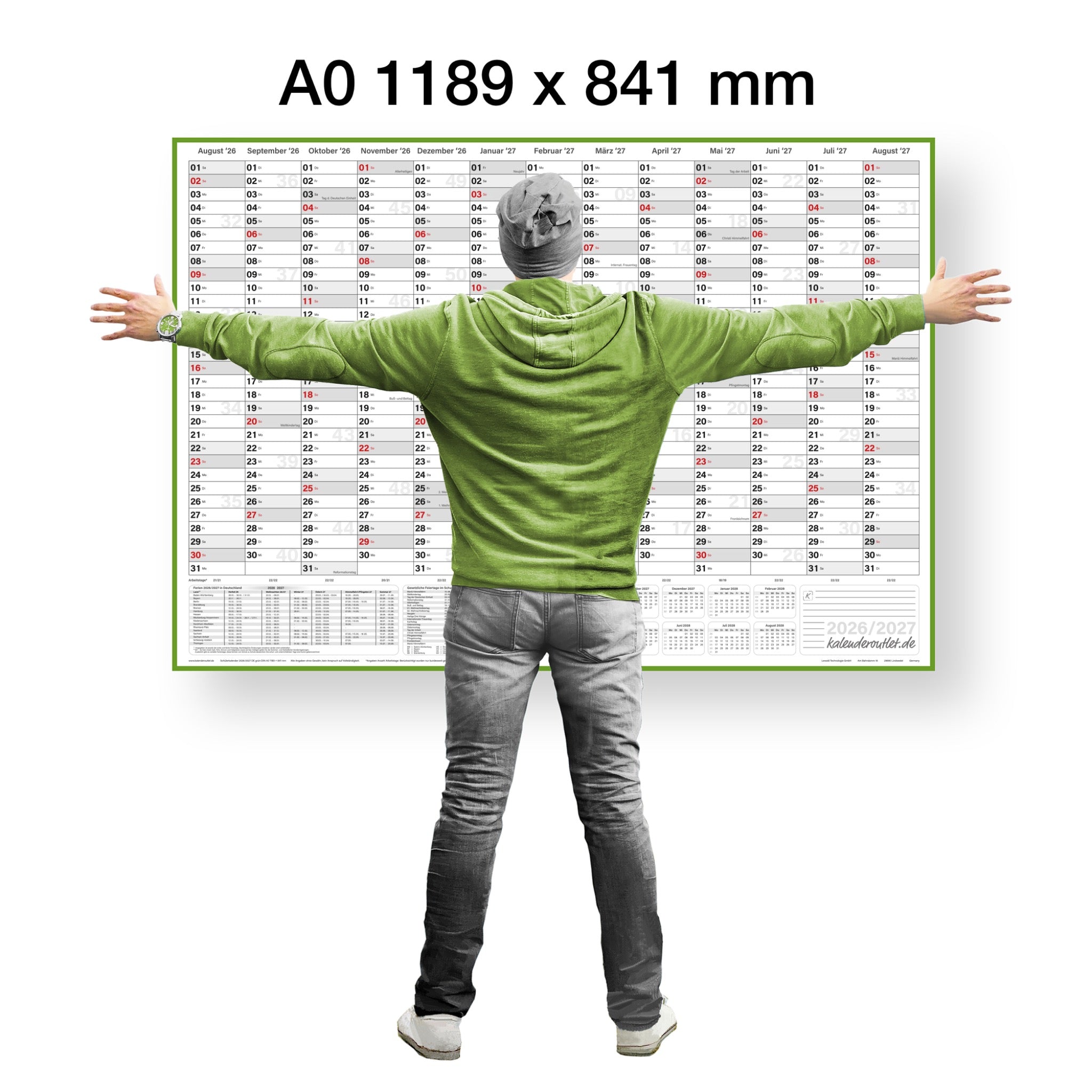 Schuljahreskalender 2026/27 A0 quer gerollt 250 g Papier