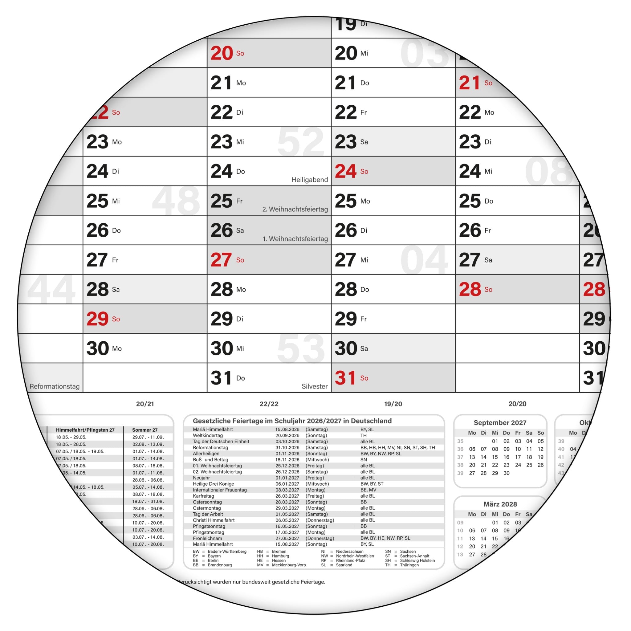 Jahreskalender 2027 A1 14 Monate gerollt 250 g Papier