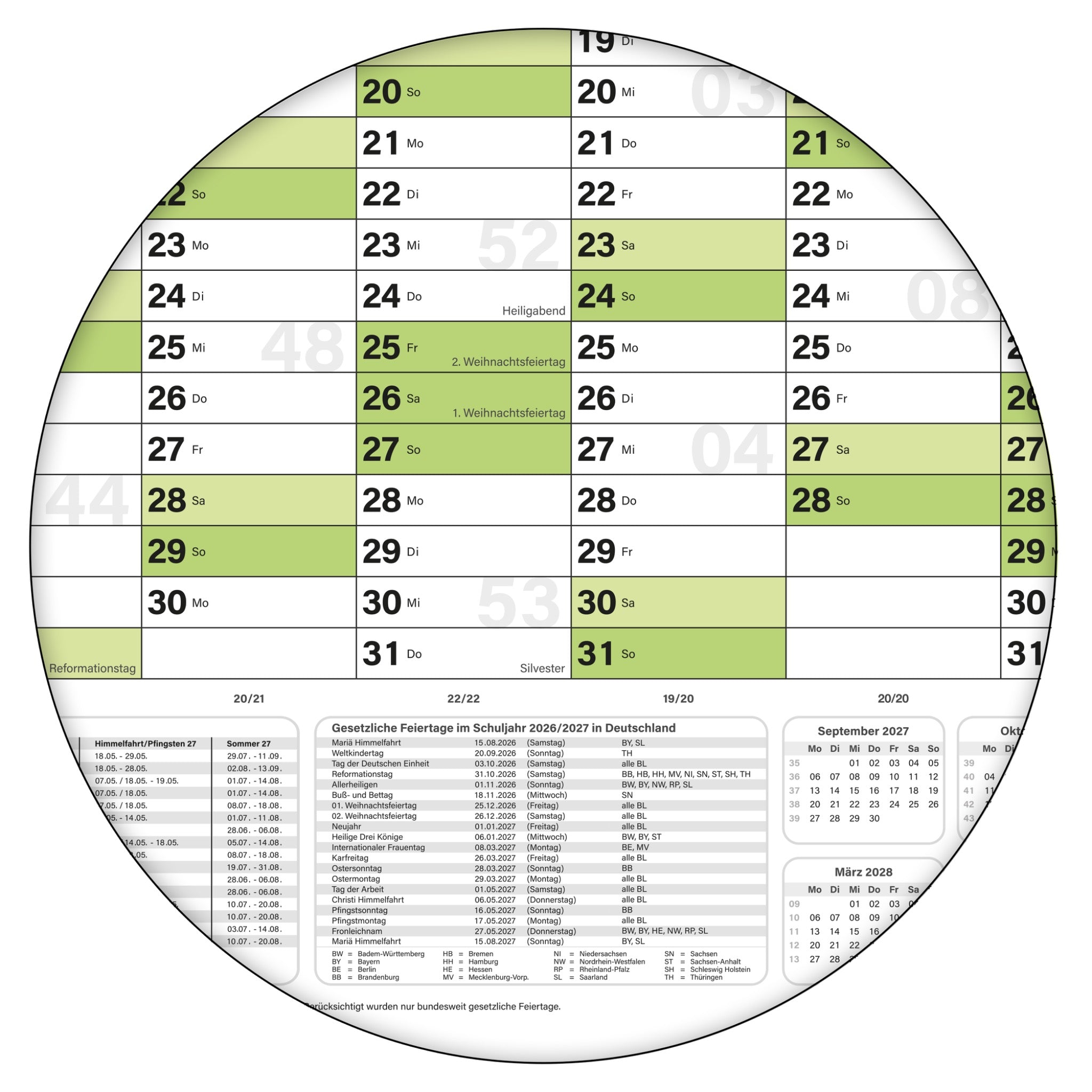 Schuljahreskalender 2026/27 A1 quer gerollt 250 g Papier