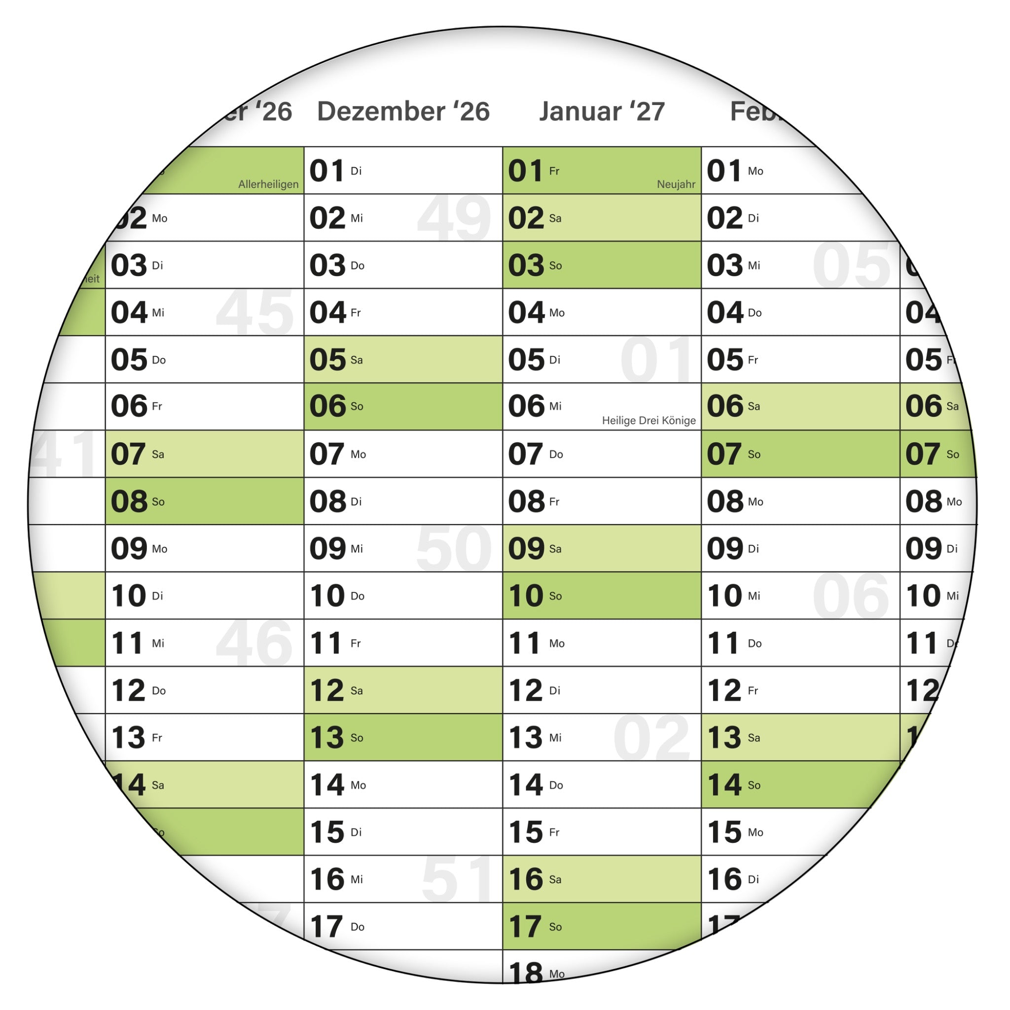 Schuljahreskalender 2026/27 A1 quer gerollt 250 g Papier