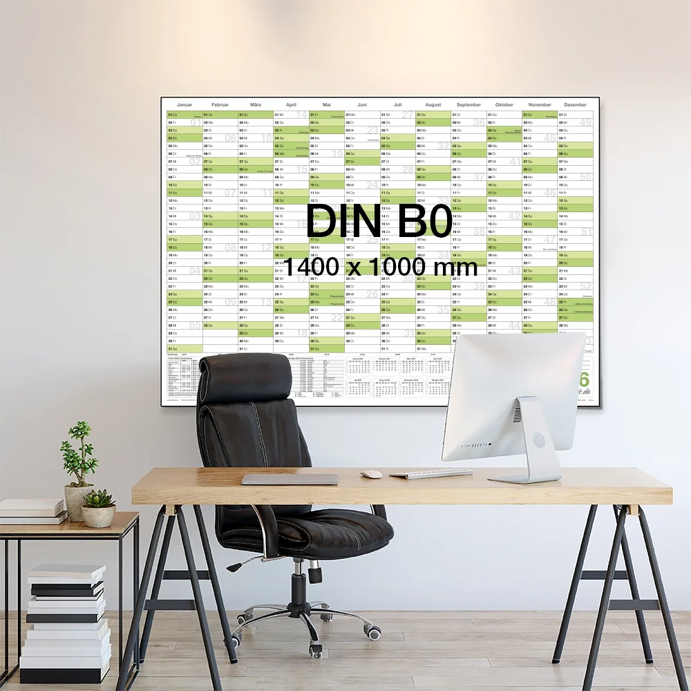 Jahreskalender deutsch 2026 B0 abwischbar gerollt mit Marker 250 g Papier