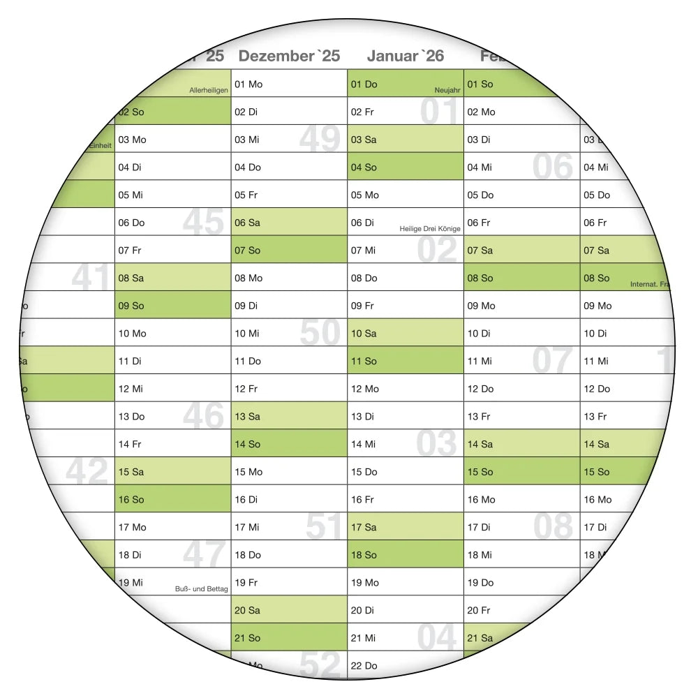 Jahreskalender deutsch 2026 B0 abwischbar gerollt mit Marker 250 g Papier
