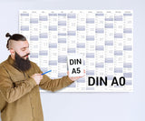 Jahreskalender 2026 A0 abwischbar gerollt mit 4er Stifte-Set & Schwamm 250 g Papier