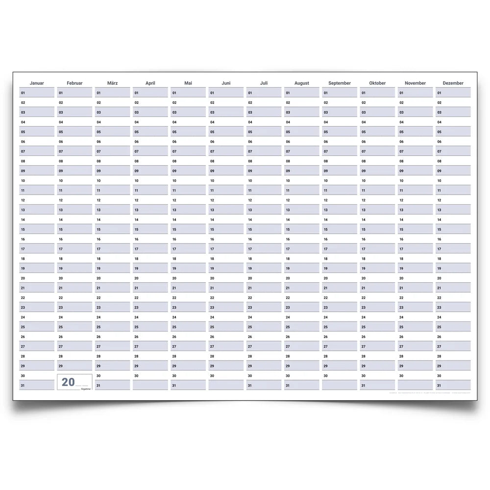 Dauerkalender deutsch B0 abwischbar gerollt mit Marker 250 g Papier