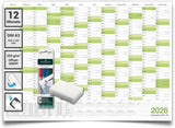 Jahreskalender 2026 A3 abwischbar gerollt mit 4er Stifte-Set & Schwamm 250 g Papier