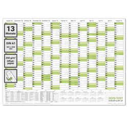 Wandkalender 2026 2027 A1 quer 841 x 594 mm grün Schuljahreskalender