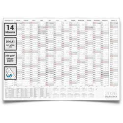 Wandkalender 2026 A1 quer 841 x 594 mm grau Jahreskalender