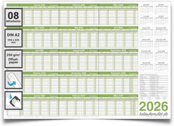 Wandkalender 2026 A2 420 x 594 mm grün abwischbar Personalplaner