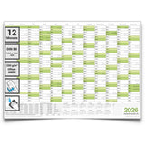 Wandkalender 2026 B0 1000 x 1414 mm grün deutsch abwischbar Jahreskalender