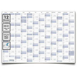 Wandkalender 2026 B1 707 x 1000 mm blau grau Jahreskalender