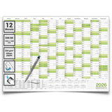 Wandkalender 2026 B0 1000 x 1414 mm grün deutsch abwischbar Jahreskalender