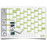 Wandkalender 2026 B0 1000 x 1414 mm grün deutsch abwischbar Jahreskalender