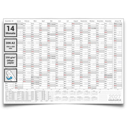 Wandkalender 2027 A2 420 x 594 mm grau Jahreskalender 14 Monate